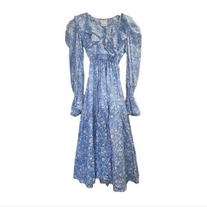 Neve & Noor Blue Block Floral Print Ruffled Dress Size XS/S Made in England